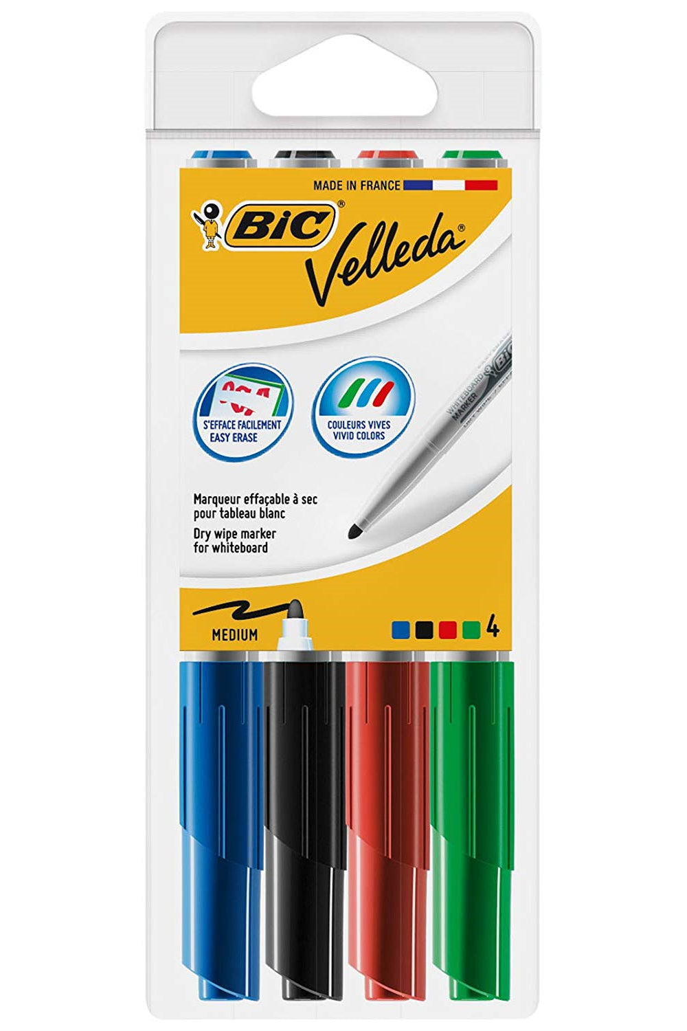 BIC Whiteboard-Marker 1741 – Rundspitze 1,4 mm – Sortiert – 4er-Set – Trocken abwischbar
