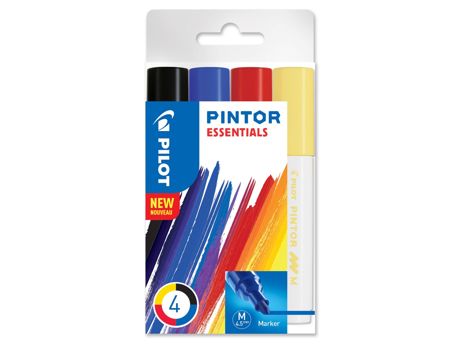 Pilot Pigment Marker Pintor – Rundspitze 1,5-2,2 mm – Sortiert – 4er-Set – Deckend