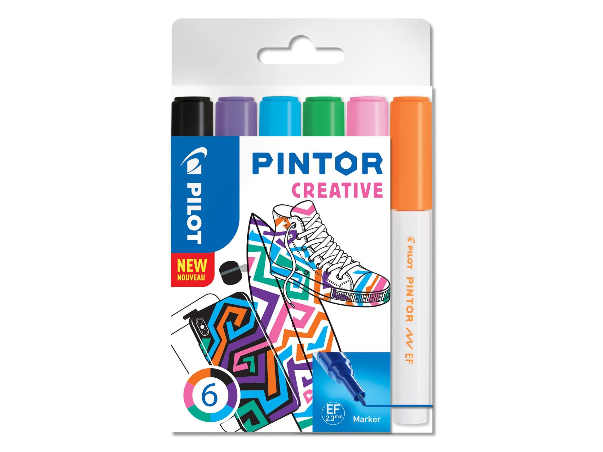 Pilot Pigment Marker Pintor – Rundspitze 0,5-0,7 mm – Sortiert – 6er-Set – Lichtbeständig