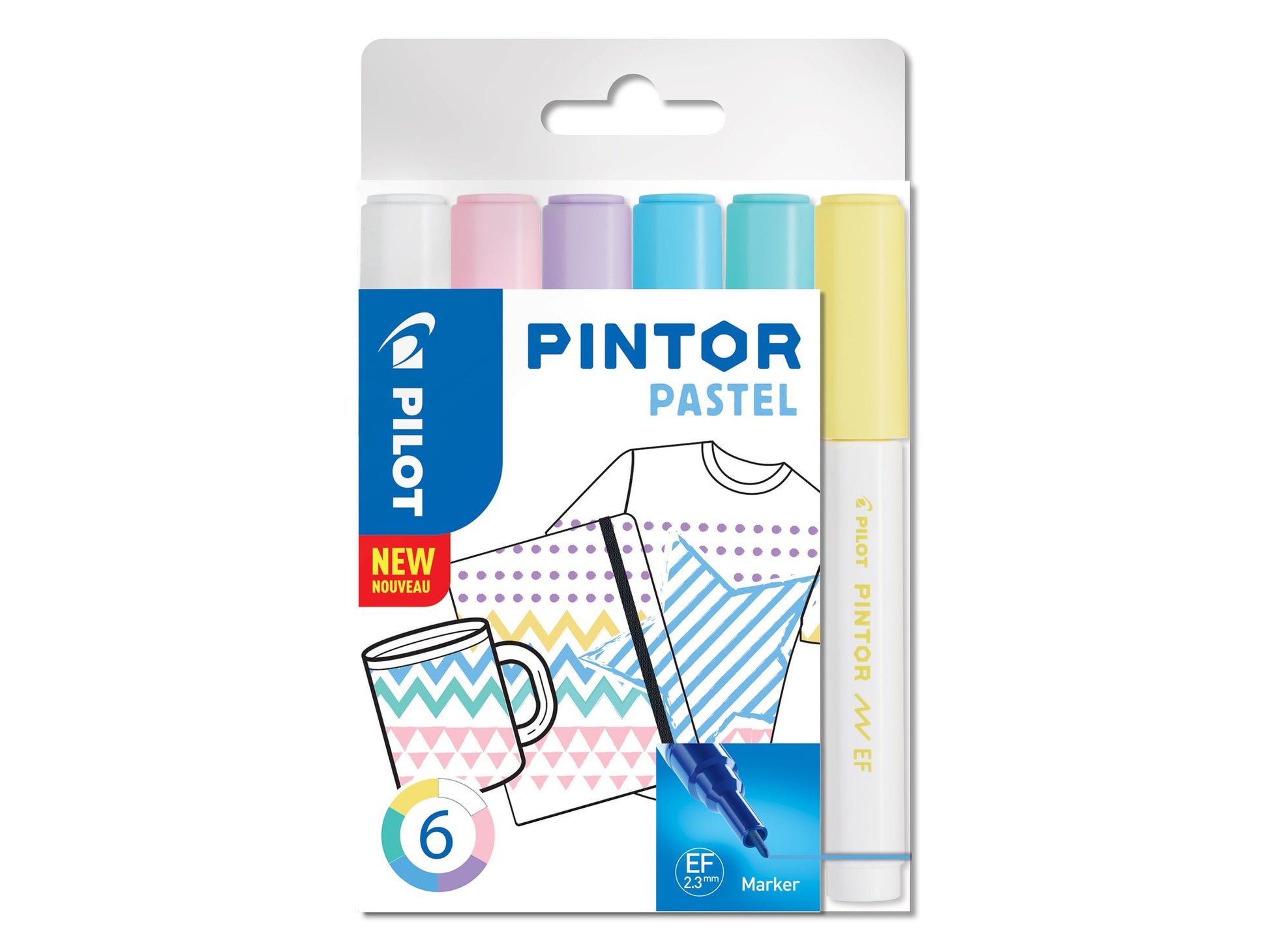 Pilot Pigment-Marker Pintor – Rundspitze 0,5-0,7 mm – Sortiert – 6er-Set – Für dunkle Oberflächen geeignet
