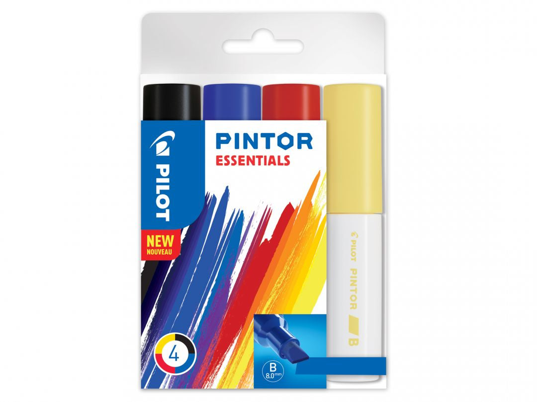 Pilot Pigment Marker Pintor – Keilspitze 8 mm – Sortiert – 4er-Set – Für dunkle Oberflächen geeignet