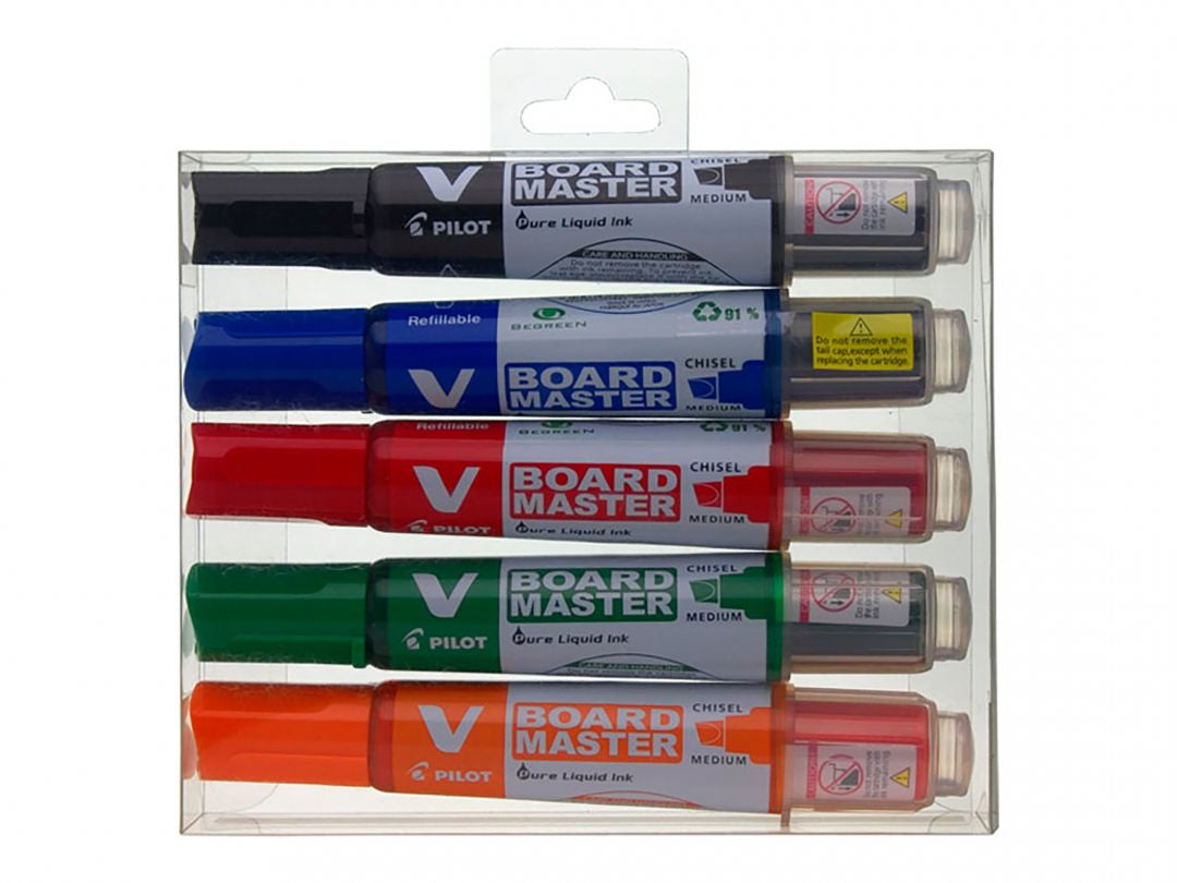 Pilot Whiteboard-Marker V-Board Master BeGreen – Keilspitze 5,2 mm – Sortiert – 5er-Set – Trocken abwischbar