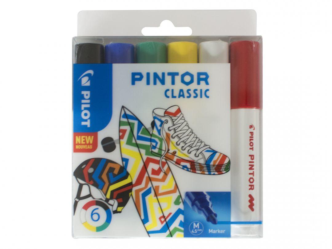 Pilot Pigment-Marker Pintor – Rundspitze 1,5-2,2 mm – Sortiert – 6er-Set – Für dunkle Oberflächen geeignet