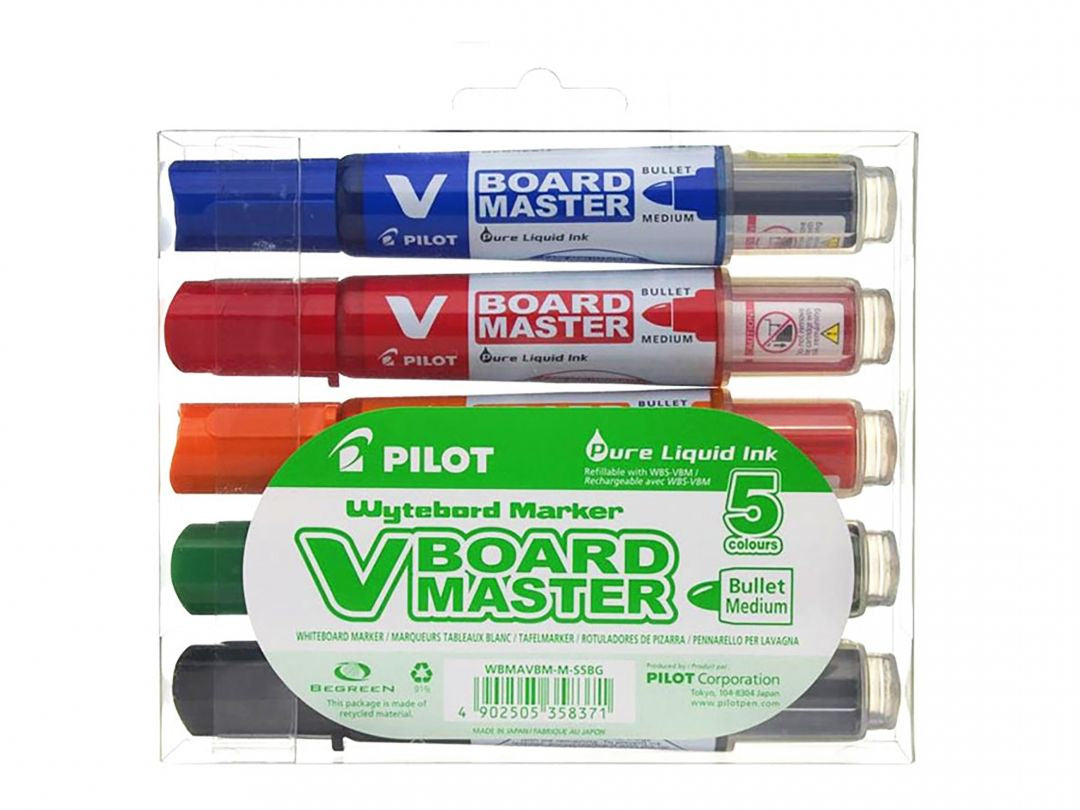 Pilot V-Board Master Whiteboard-Marker – Rundspitze 2,3 mm, 5 Farben, 5 Stk., nachfüllbar – für Whiteboards