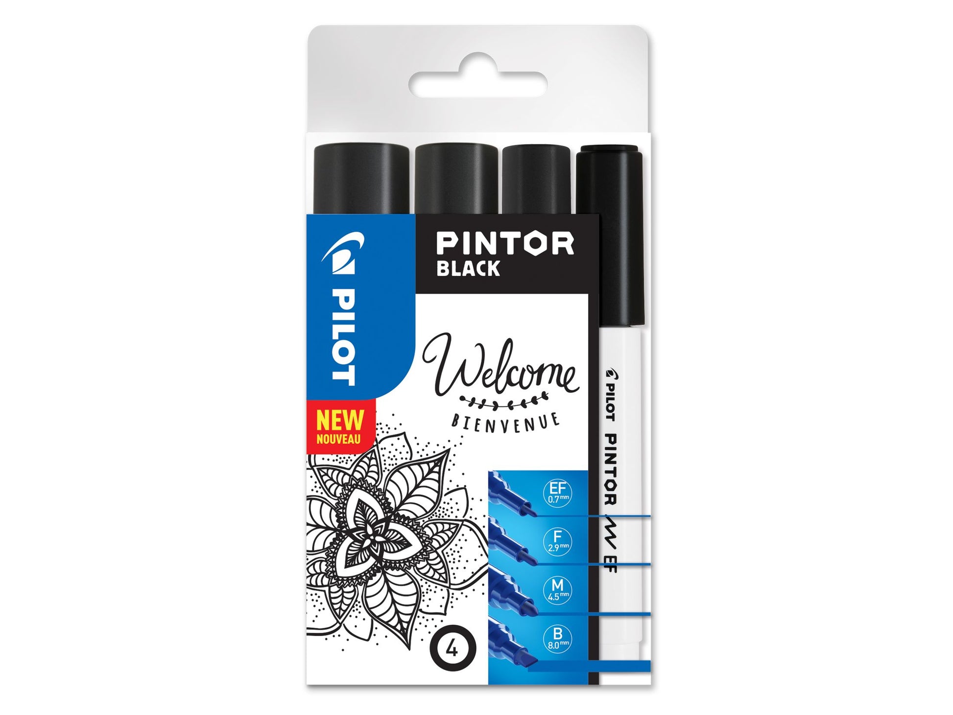 Pilot Pigment-Marker Pintor – schwarz – 4er-Set – lichtbeständig