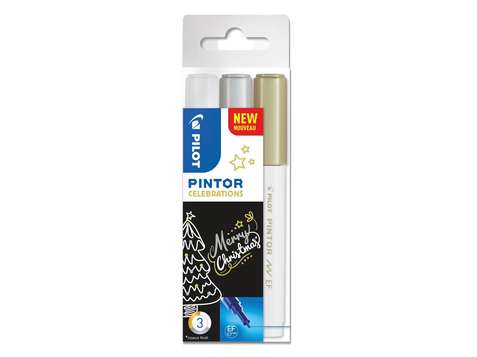 Pilot Pigment-Marker Pintor – Rundspitze 0,5-0,7 mm – Sortiert – 3er-Set – Für dunkle Oberflächen geeignet