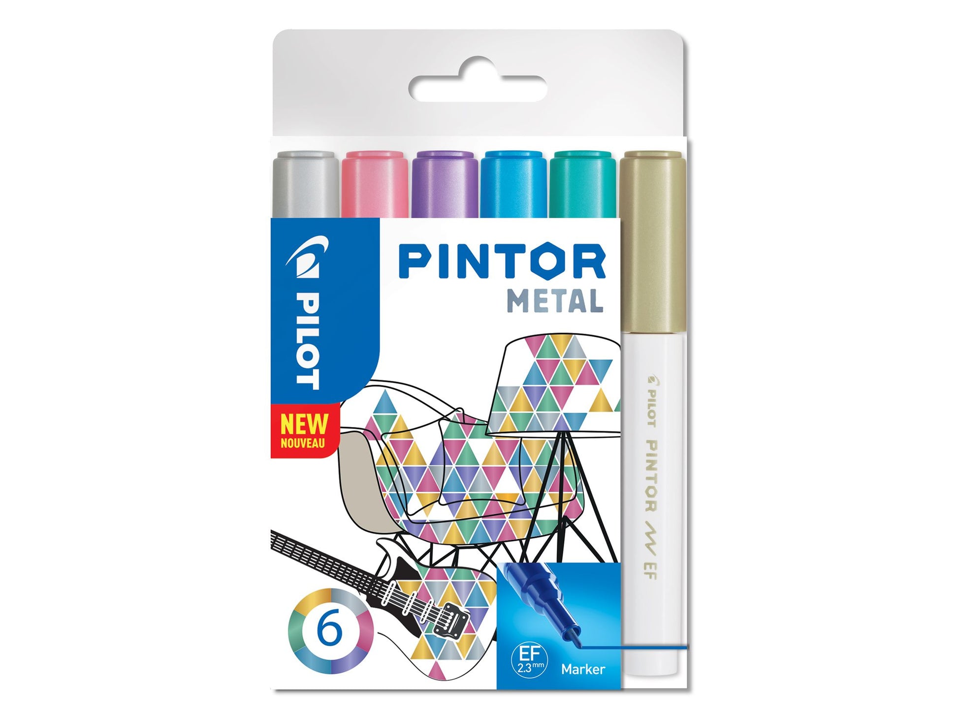 Pilot Pigmentmarker Pintor – Rundspitze 0,5-0,7 mm – Sortiert – 6er-Set – Für dunkle Oberflächen geeignet