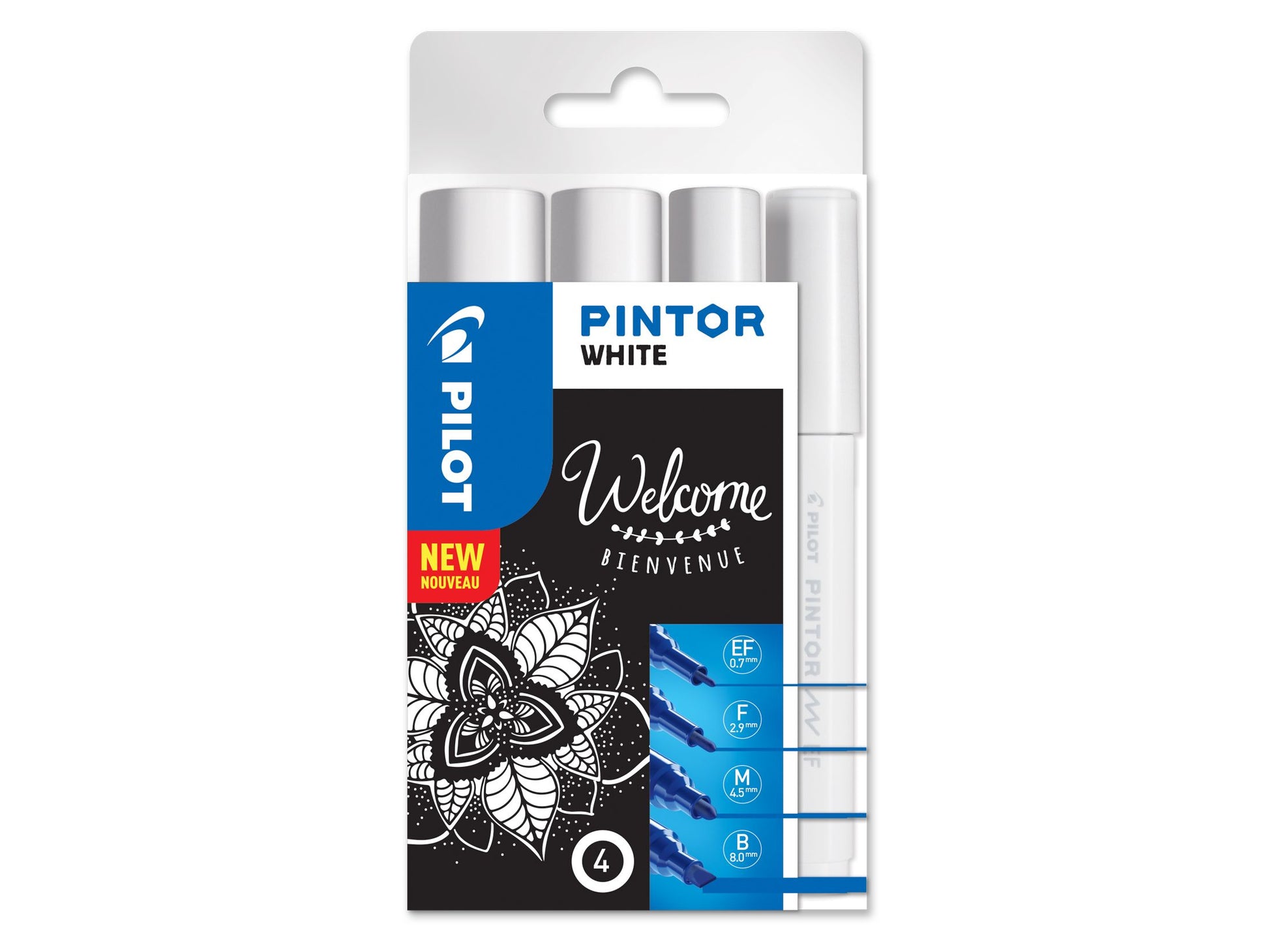 Pilot Pigment-Marker Pintor – weiss – 4er-Set – deckend