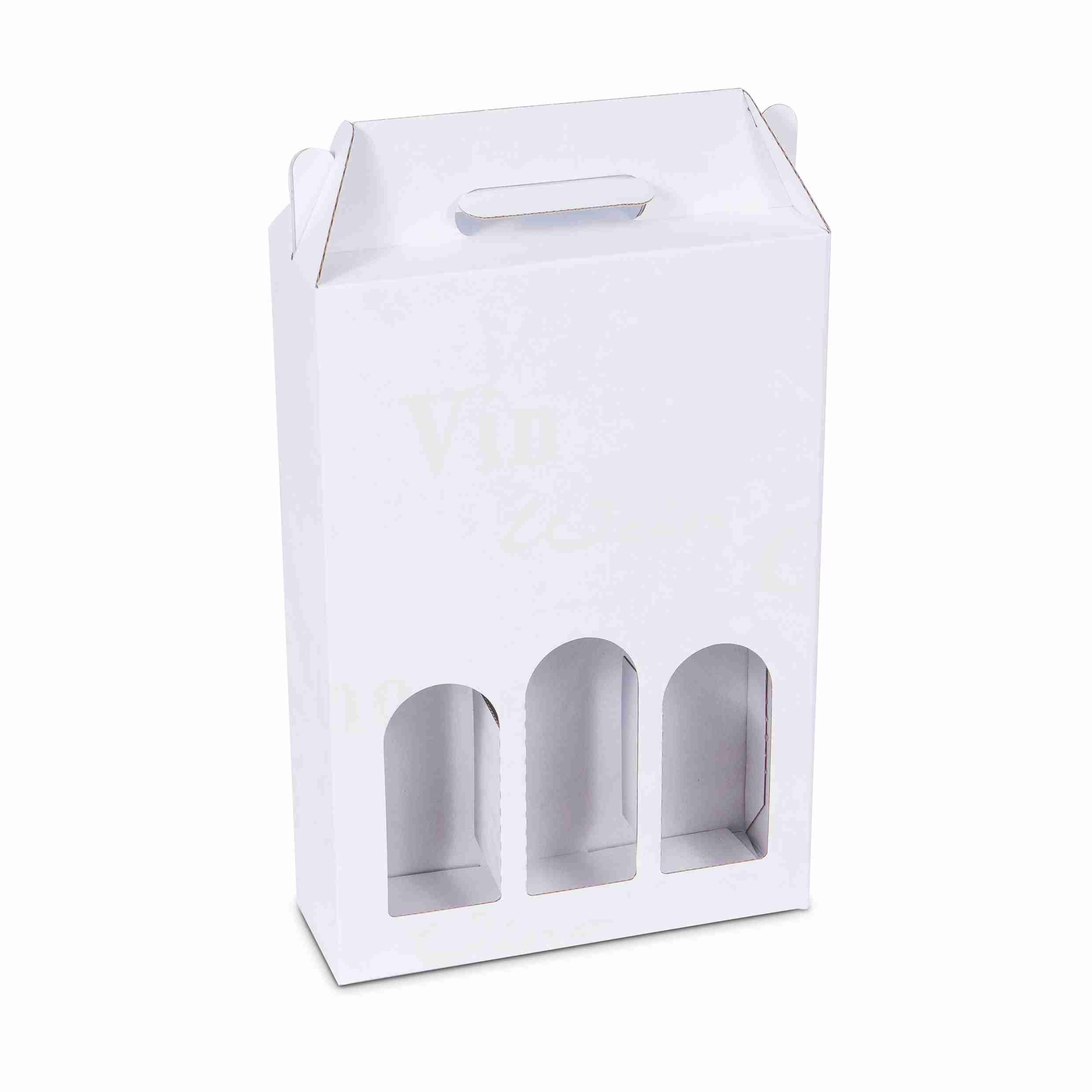 Model Weinpräsentkarton Wellkarton weiss – Innenmass 248 × 362 × 82 mm – für 3 Flaschen – 1 Stk., ab 100 Stk.