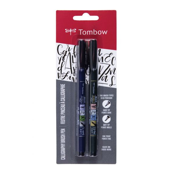 Tombow Fudenosuke Kalligrafiestifte – Pinselspitze, wasserbasiert, pigmentiert, 2er Set