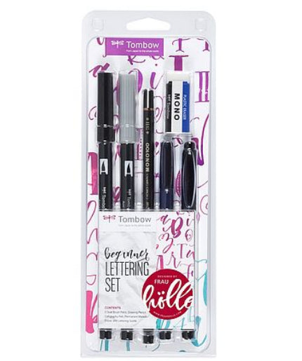 Tombow Handlettering-Set – 2 ABT Dual Brush Pens, Fudenosuke, Mono Twin, Bleistift 3H, Radierer