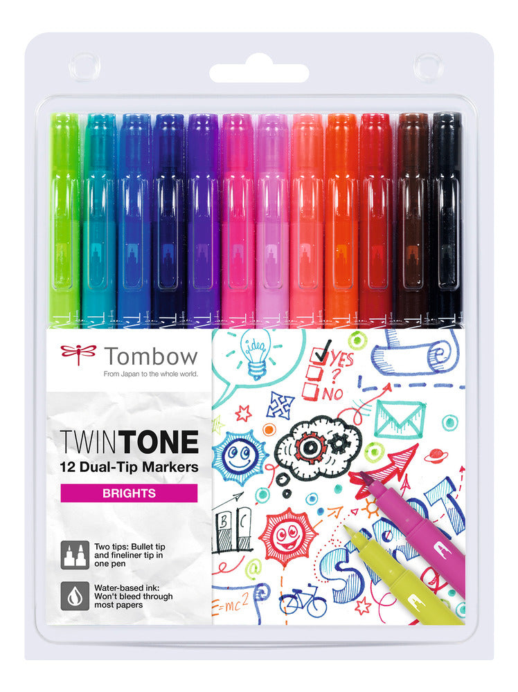 Tombow Filzstifte TwinTone, Strichbreite 0,3–0,8 mm, 12 Farben