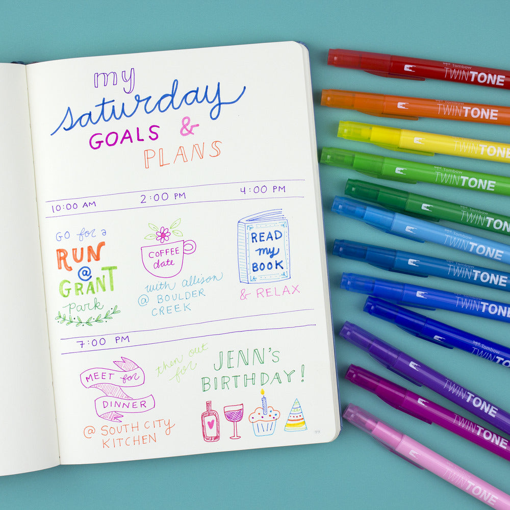 Tombow Filzstifte TwinTone, Strichbreite 0,3–0,8 mm, 12 Farben