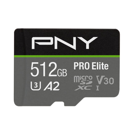 PNY Pro Elite PSDUX512U microSDXC 512 GB – UHS-I, Klasse 10, U3, V30, A2, 100/90 MB/s, inkl. SD-Adapter