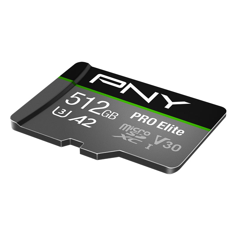 PNY Pro Elite PSDUX512U microSDXC 512 GB – UHS-I, Klasse 10, U3, V30, A2, 100/90 MB/s, inkl. SD-Adapter