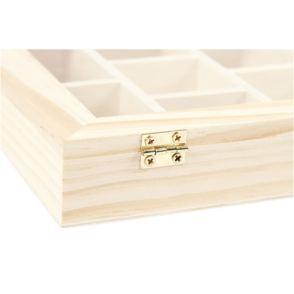 Creativ Company Fotobox – Holz – Natur – mit Glasdeckel, 10 Fächer – 155 × 35 × 205 mm