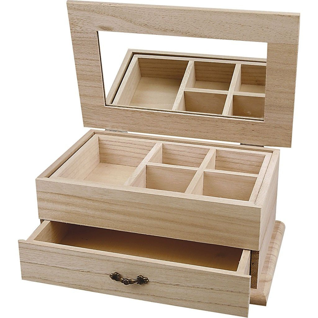Creativ Company Box, Paulownia tomentosa (Blauglockenbaum), Braun, 27 × 12 × 17 cm, mit Spiegel