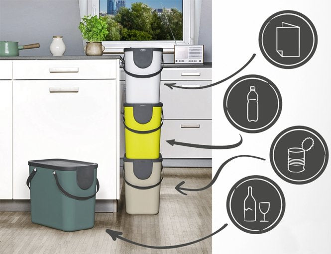 Rotho Abfallcontainer – 25 l – mit Deckel – Kunststoff, Cappuccino – B × H × T 235 × 340 × 400 mm