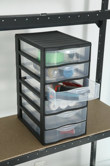 Rotho Schubladenelement – 6 Schubladen, Schwarz/Transparent, Polypropylen (PP), B 260 × H 500 × T 360 mm