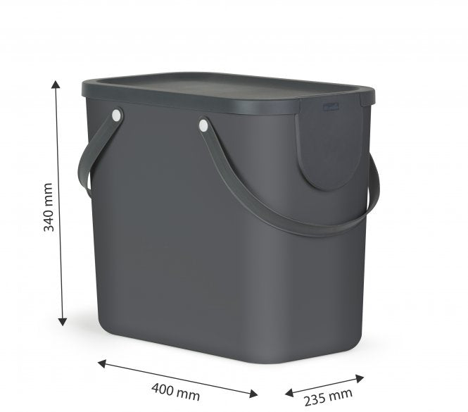 Rotho Abfallcontainer – 25 l – mit Deckel – Kunststoff, Anthrazit – B × H × T 235 × 340 × 400 mm