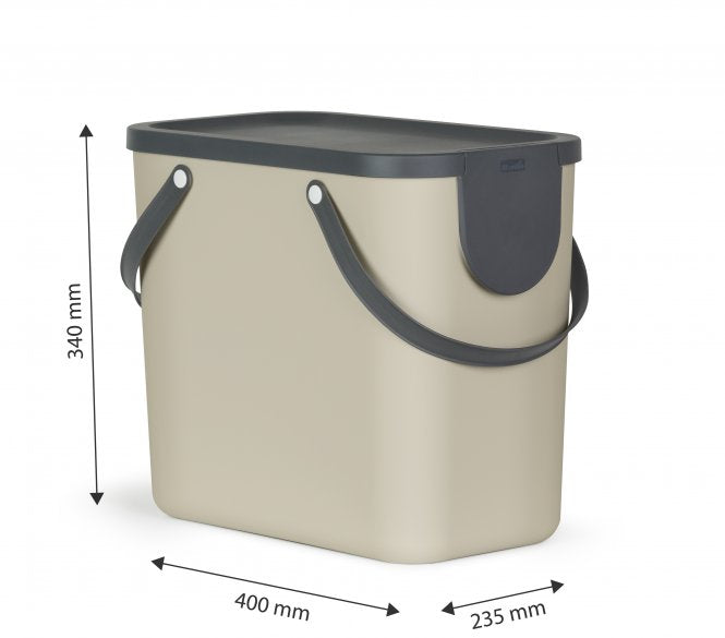 Rotho Abfallcontainer – 25 l – mit Deckel – Kunststoff, Cappuccino – B × H × T 235 × 340 × 400 mm