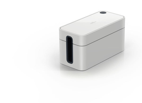 Durable Kabelbox Box S – 246 × 128 mm, Kunststoff, Grau, rutschfeste Gummifüsse, für 3fach-Steckdosenleiste
