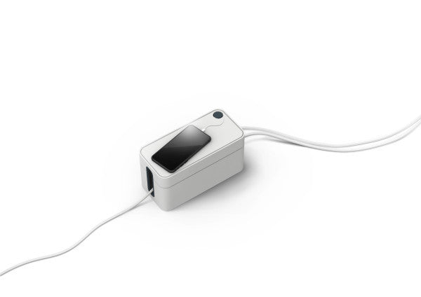 Durable Kabelbox Box S – 246 × 128 mm, Kunststoff, Grau, rutschfeste Gummifüsse, für 3fach-Steckdosenleiste
