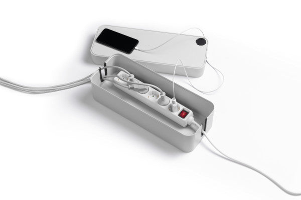 Durable Kabelbox Box L – 406 × 156 mm, Kunststoff, Grau, für 5-fach-Steckdosenleiste