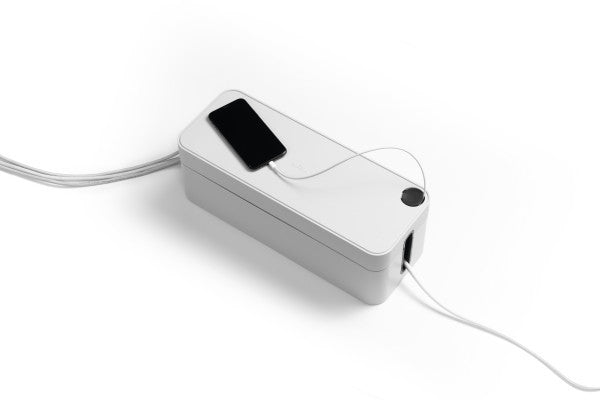 Durable Kabelbox Box L – 406 × 156 mm, Kunststoff, Grau, für 5-fach-Steckdosenleiste