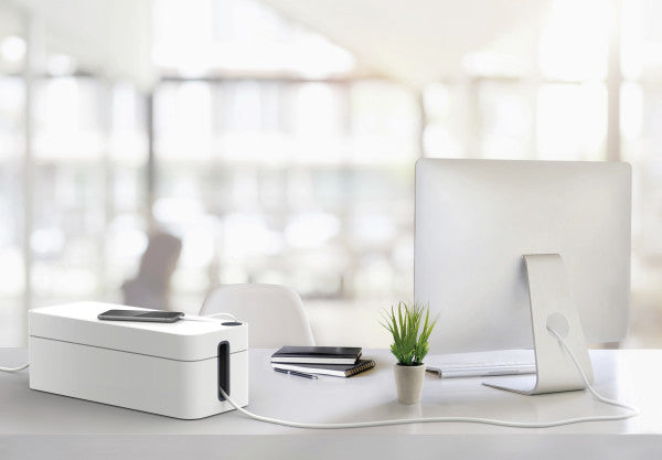 Durable Kabelbox Box L – 406 × 156 mm, Kunststoff, Grau, für 5-fach-Steckdosenleiste