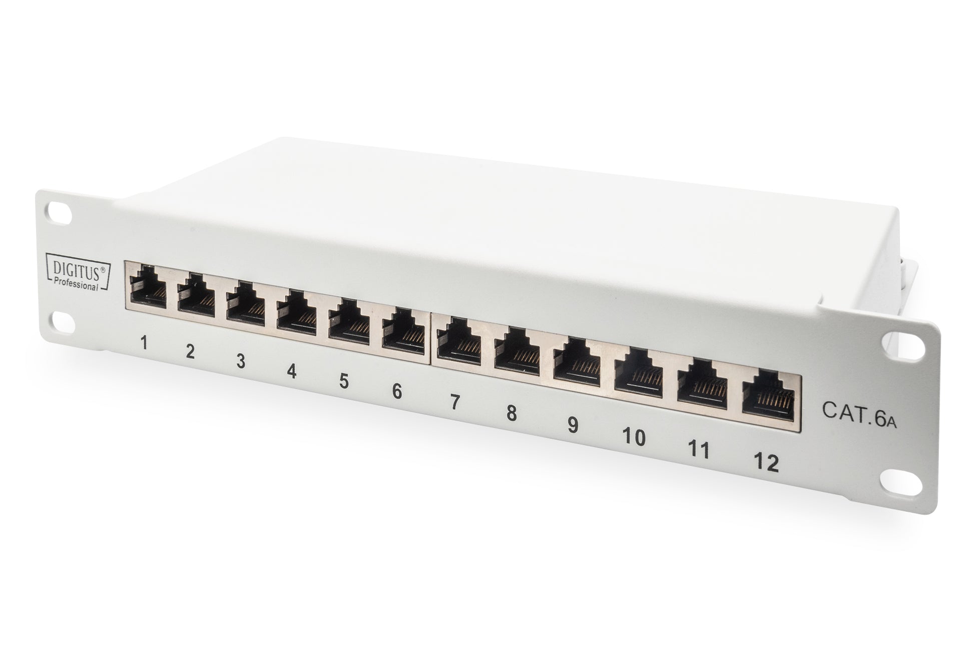 Digitus Patchpanel – 12× RJ-45 10G, geschirmt, 1U, Metall, Grau