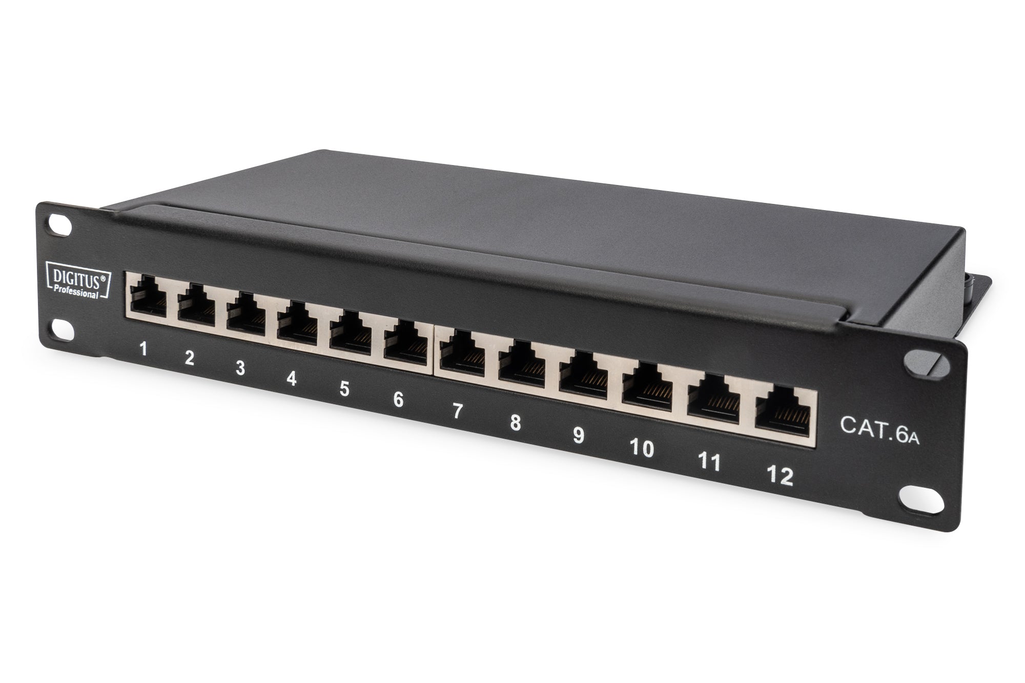 Digitus Patchpanel – 12× RJ-45, Cat6a geschirmt, 10 Gbit/s, 1U, Metall, Schwarz