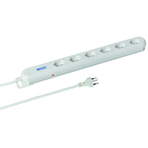 Steffen Steckdosenleiste Linea Plus – 3,00 m, Kunststoff, Weiss, 6 × T13, Überspannungsschutz, Stecker T12, 10 A