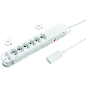 Steffen STEBA VARIABL Steckdosenleiste, 6×T13, ohne Schalter, 3 m, Magnet, Kinderschutz, Eingang C14 – weiss