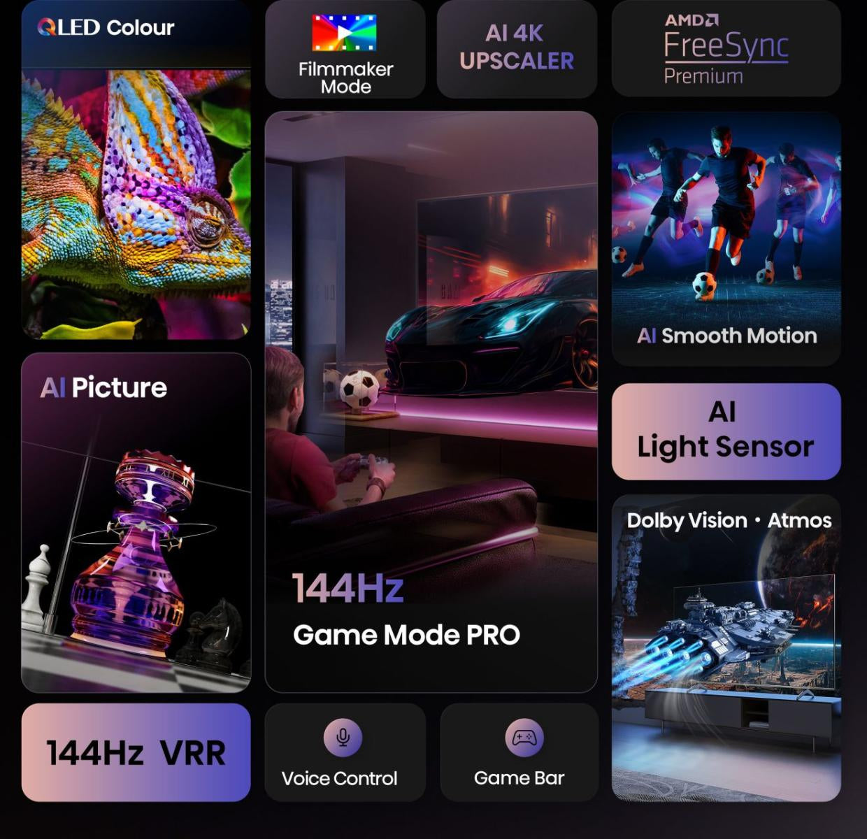 Hisense 55E77Q PRO – 55" TV – 4K UHD – QLED – VIDAA – 144 Hz – 330 cd/m² – Dolby Vision, HDR10, HDR10+
