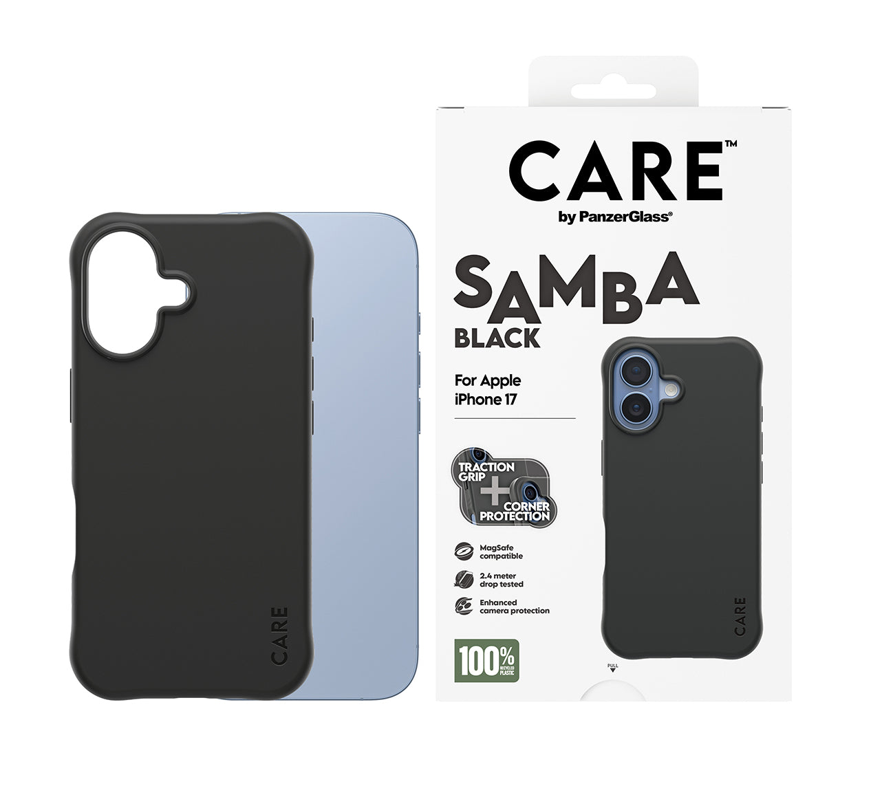 PanzerGlass Backcover CARE Fashionable Case Samba – für Apple iPhone 17 – schwarz – TPU – MagSafe-kompatibel