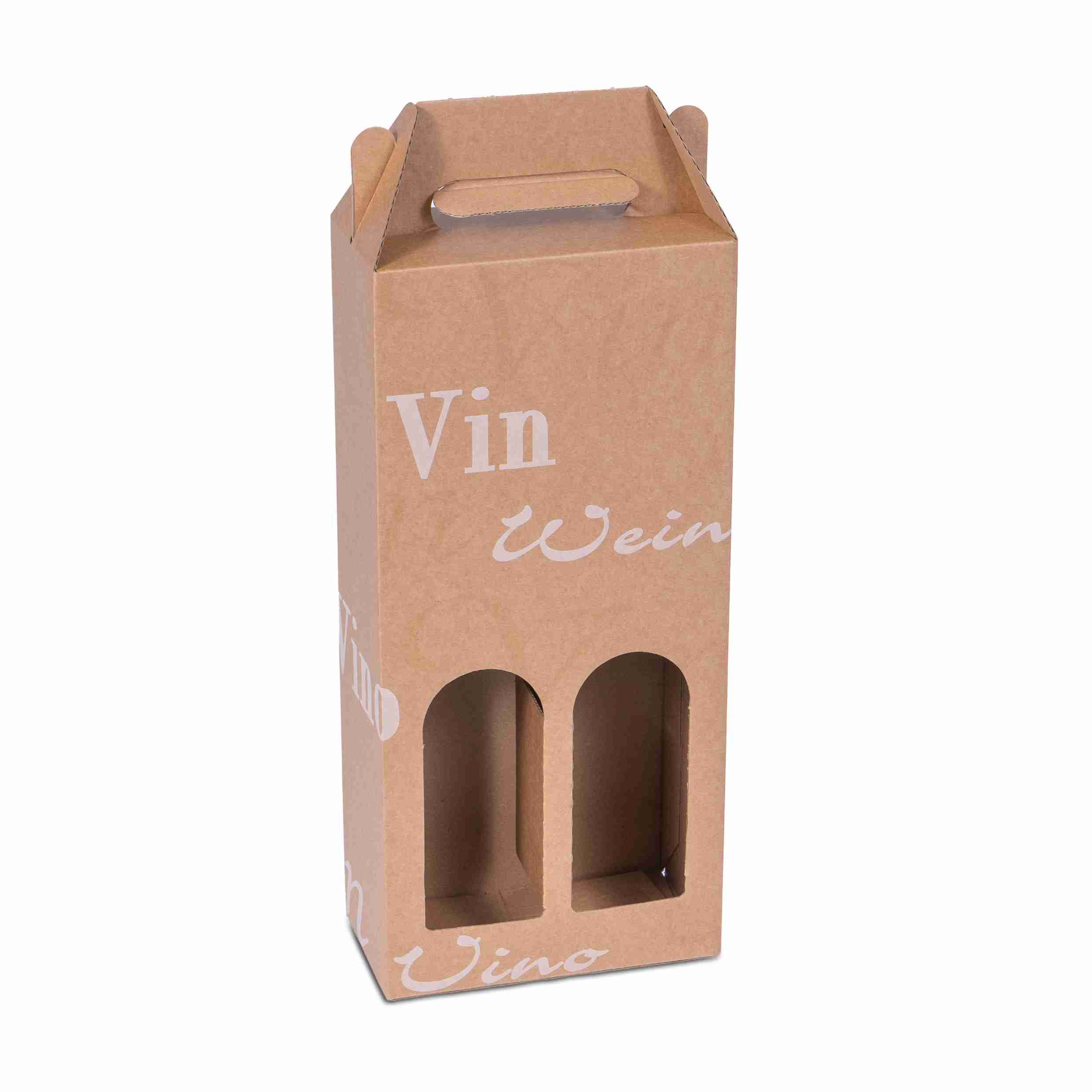 Model Weinpräsentkarton Wellkarton braun – Innenmass 166 × 362 × 82 mm – für 2 Flaschen – 1 Stk., ab 100 Stk.
