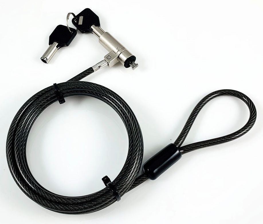 eSTUFF Sicherheitsschloss (Nano-Slot) für Notebook/PC – Ø4,5 mm × 1,8 m, Karbonstahl, 2 Schlüssel – Schwarz
