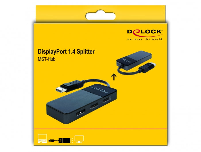 DeLOCK 87737 – DisplayPort Splitter, 1× DP In / 3× DP Out, 8K@30 Hz, MST, HDCP, USB Stromversorgung, Schwarz