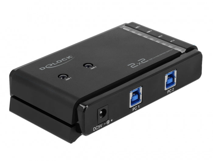 DeLOCK USB-Matrix-Switch 2×2, USB 3.2 Gen 1 (USB-A/USB-B), Tasten mit LED-Anzeigen