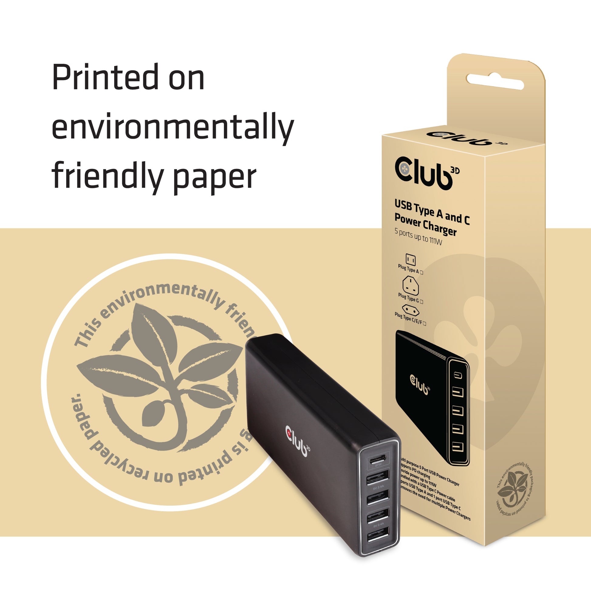 CLUB3D Club 3D Ladestation – 111 W, 4× USB-A + 1× USB-C, PD
