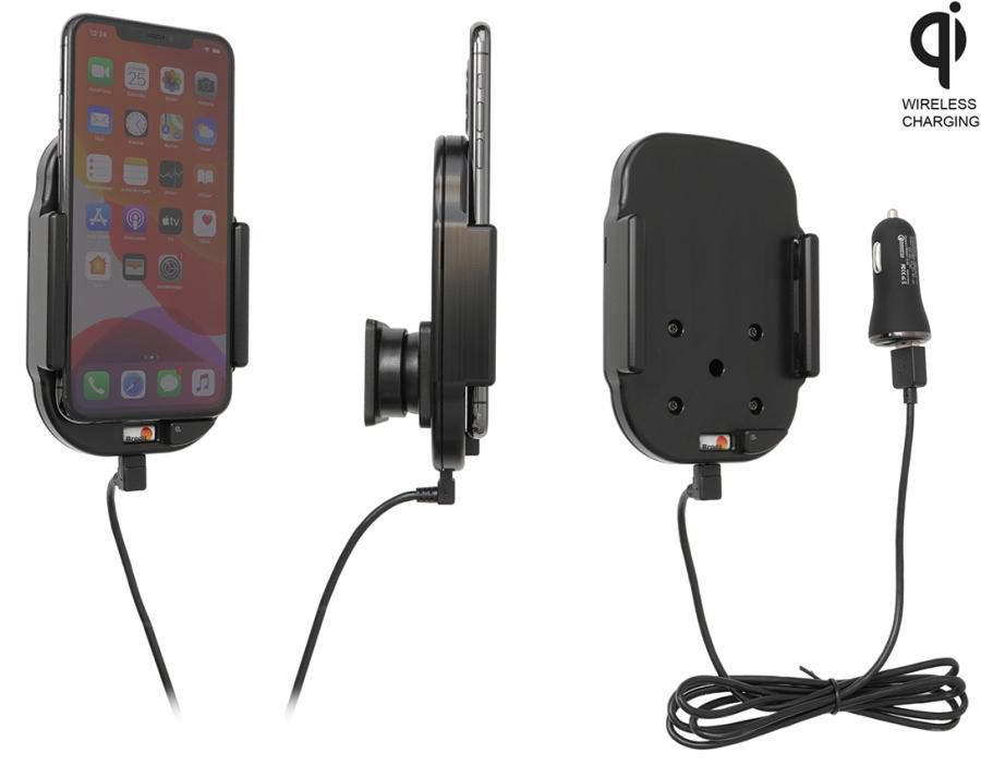 Brodit Auto-Ladehalterung – Qi, 2× USB-A, Zigarettenanzünder – für Smartphones – Schwarz