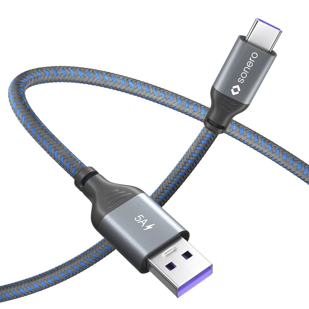 Sonero – USB-C auf USB-A Kabel – USB 2.0 (480 Mbit/s) – 0,25 m – PD 100 W – Blau/Grau