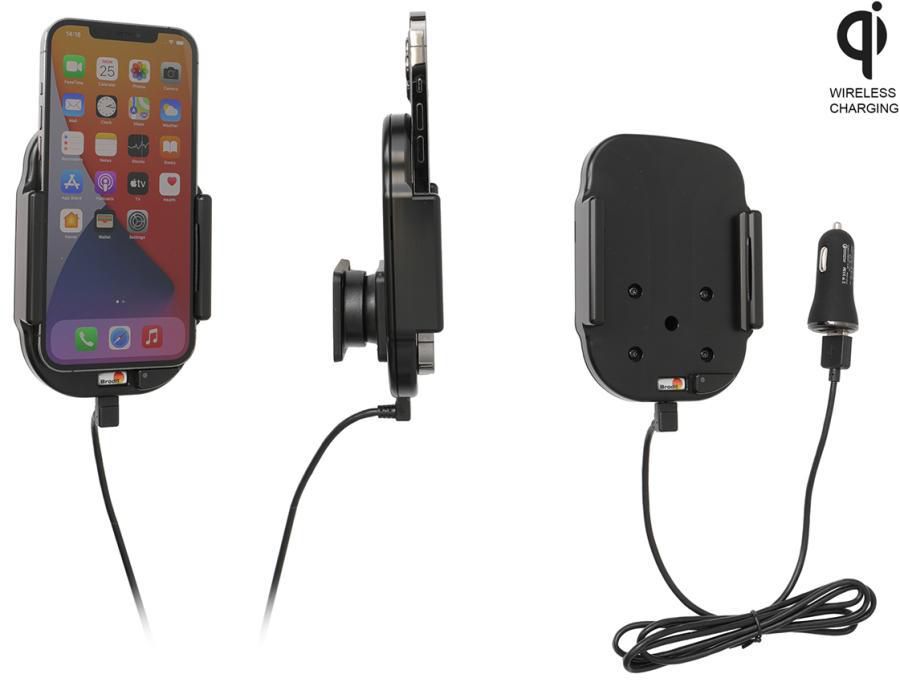 Brodit Auto-Halterung, mechanisch & magnetisch, kabelloses Laden, 2× USB-A, 360° drehbar – universal – Schwarz