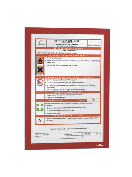 Durable DURAFRAME Selbstklebender Info-Rahmen – DIN A4 – Rot – 1er Pack
