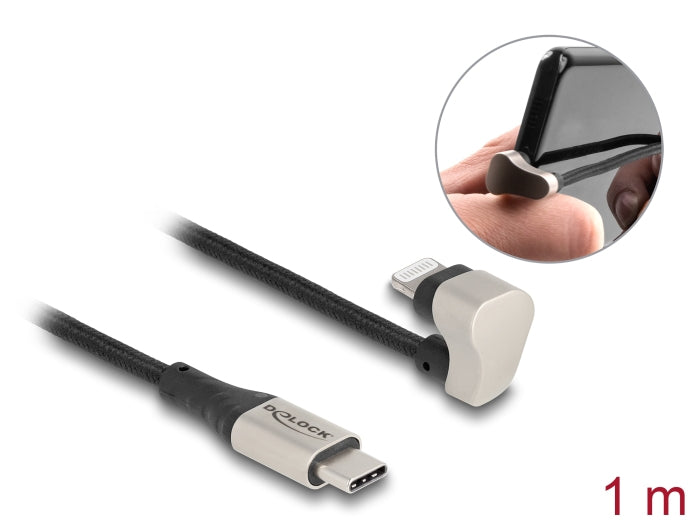 DeLOCK Daten- & Ladekabel – USB-C auf Lightning 1 m, MFi zertifiziert, 27 W, abgewinkelt – für iPhone/iPad