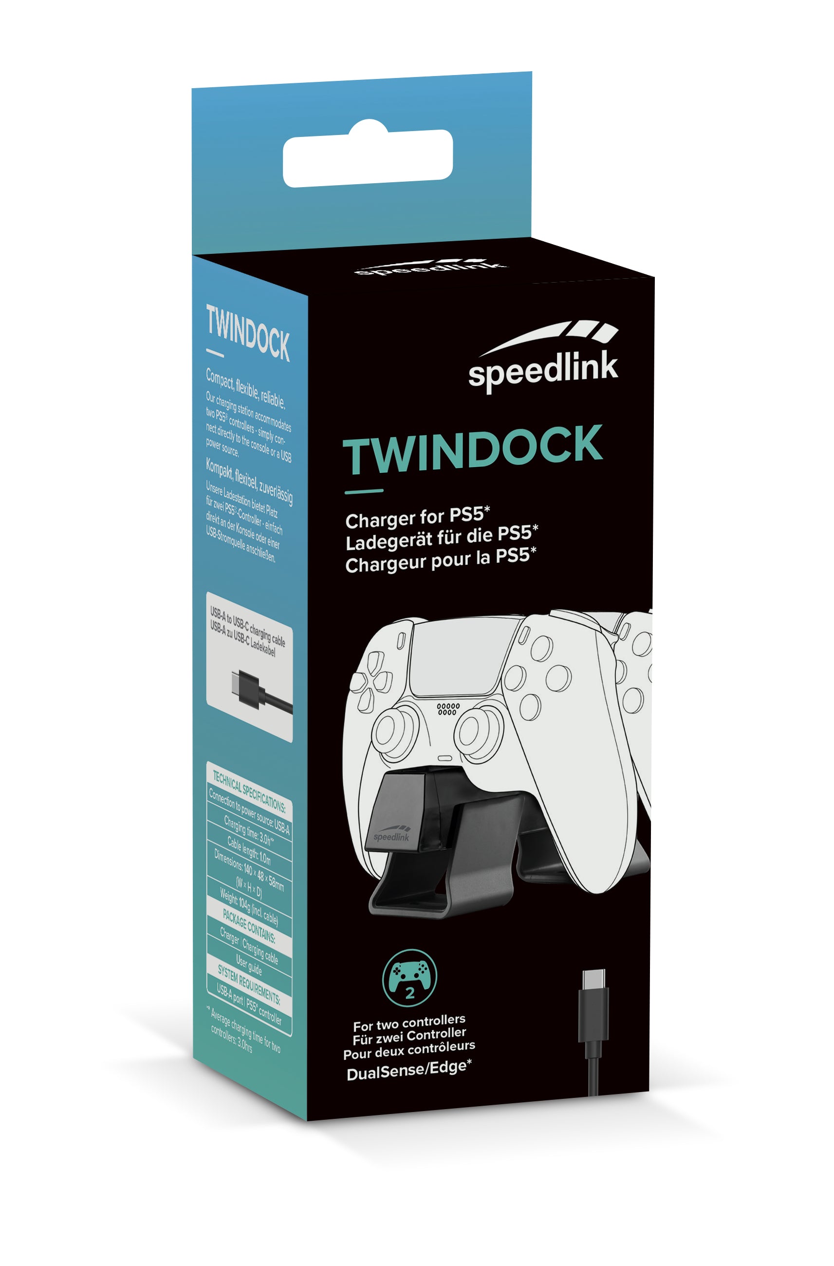 SPEEDLINK TWINDOCK Ladestation für PlayStation 5 (DualSense, DualSense Edge) – 2× Controller – schwarz