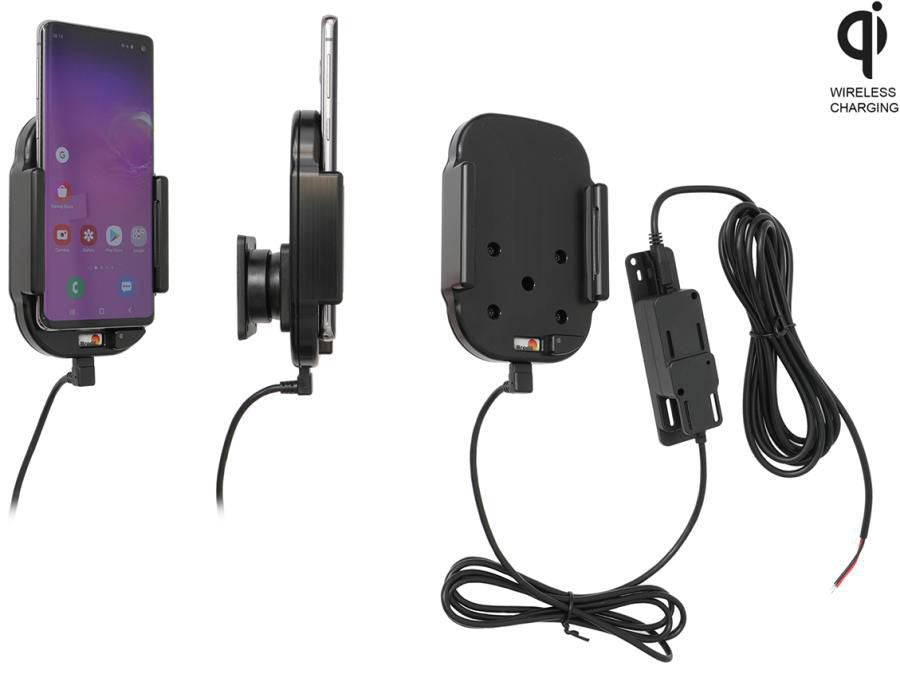 Brodit Auto-Ladehalterung (kabellos) – Qi, Klemmhalterung fürs Auto, 2× USB-A (QC 3,0A + 2,4A) – Schwarz