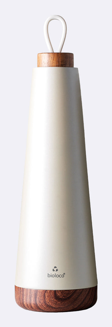BioLoco Loop Grande Isolierflasche 1 l – doppelwandig 18 h heiss/12 h kalt, Edelstahl, Perleffekt, Holzdeckel