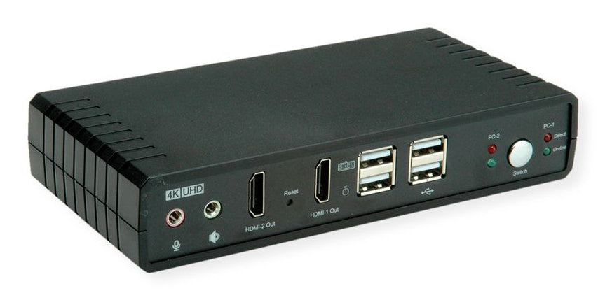 ROLINE 2-Port DP/HDMI Dual-View KVM-Switch – 4K/60 Hz, USB 2.0-Hub, Audio